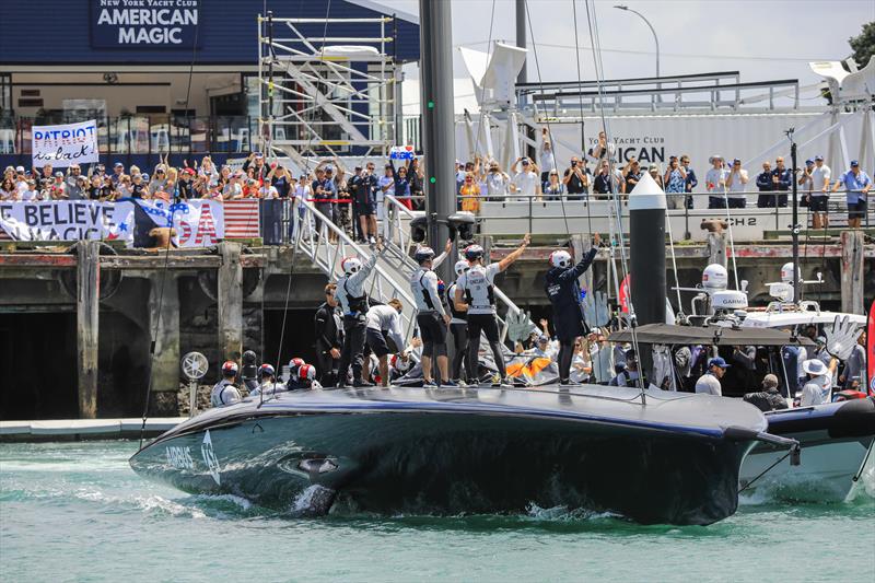 Patriot leaves her base on a race day - never lacking for crowd support photo copyright Carlo Borlenghi/AC36 taken at New York Yacht Club and featuring the AC75 class