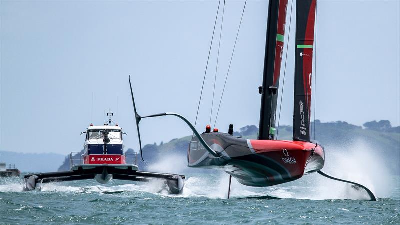 Keeping pace with an AC75 is always a challenge - America's Cup 2021 - Auckland photo copyright Richard Gladwell:Sail-World.com / nz taken at Royal New Zealand Yacht Squadron and featuring the AC75 class