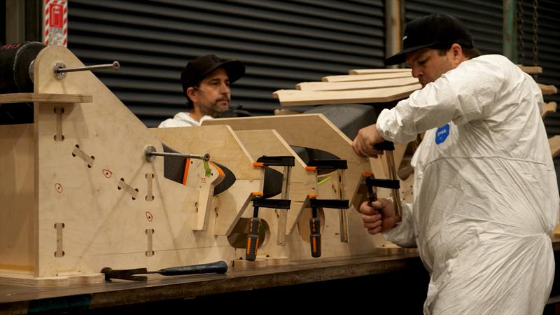 AC75 foil arms under construction at Emirates Team NZ's build facility in Auckland. - August 2022 photo copyright Emirates Team New Zealand taken at Royal New Zealand Yacht Squadron and featuring the AC75 class