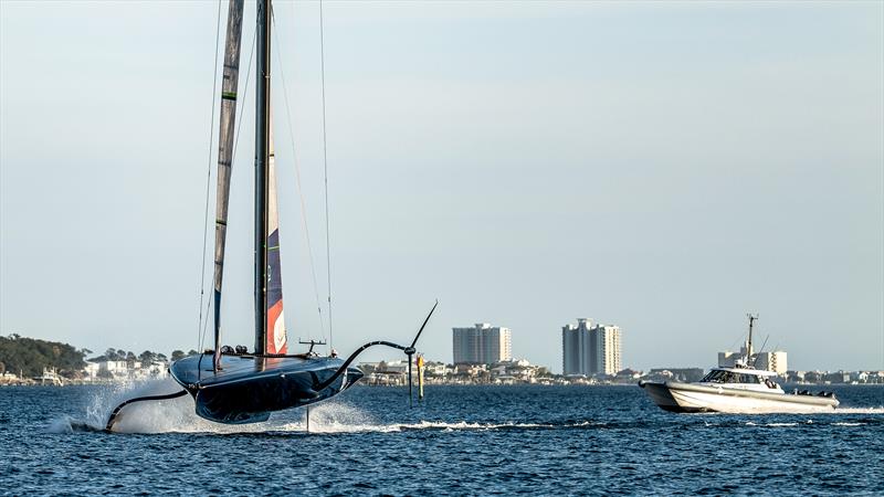 Foiling inside - American Magic - Patriot - AC75 - January 19, 2023 - Pensacola, Florida - photo © Paul Todd/America's Cup