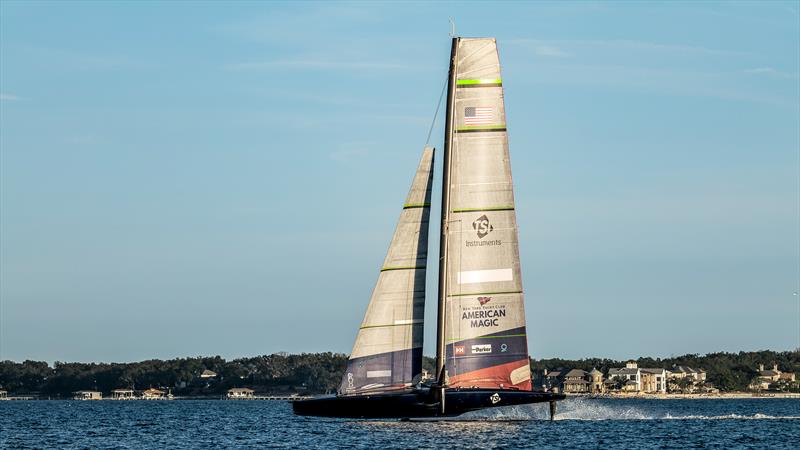 Foiling in the Bay - American Magic -  Patriot - AC75 - January 19, 2023 - Pensacola, Florida photo copyright Paul Todd/America's Cup taken at New York Yacht Club and featuring the AC75 class