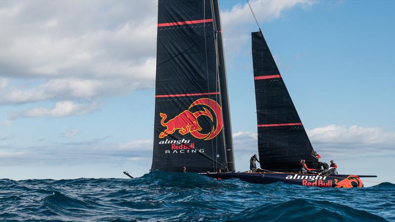 Headsail hoisting - Alinghi Red Bull Racing - AC75 - January 20, 2023 - Barcelona - photo © Alex Carabi / America's Cup