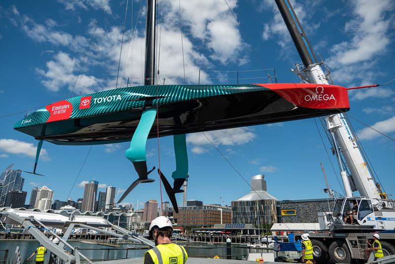 Emirates Team NZ's America's Cup champion, Te Rehutai, is launched and set up after an upgrade to Version 2 of the AC75 Class Rule - Auckland - March 20, 2023 photo copyright James Somerset/Emirates Team New Zealand taken at Royal New Zealand Yacht Squadron and featuring the AC75 class