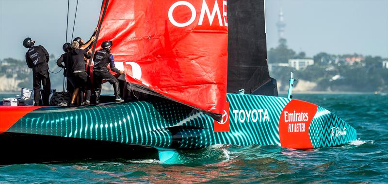 Emirates Team New Zealand - AC75 -  Day 13 - April 19, 2023 - Hauraki Gulf photo copyright Adam Mustill / America's Cup taken at Royal New Zealand Yacht Squadron and featuring the AC75 class