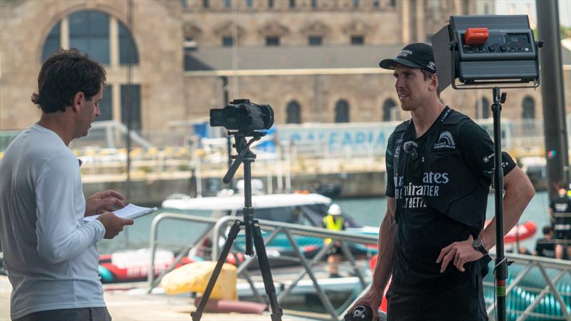 Peter Burling is interviewed by a member of the AC37 Joint Recon Team - Emirates Team New Zealand - AC75  - Day 24 - July 19, 2023 - Barcelona - photo © Job Vermeulen / America's Cup