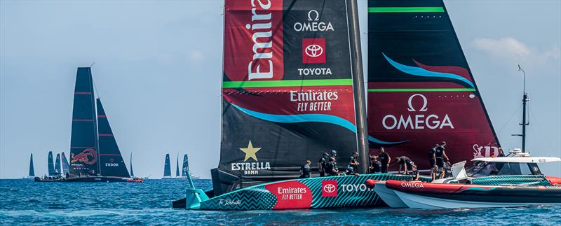 Emirates Team New Zealand - with Alinghi Red Bull Racing and the TP52 Worlds fleet - Barcelona - August 25, 2023 photo copyright Job Vermeulen / America's Cup taken at Royal New Zealand Yacht Squadron and featuring the AC75 class