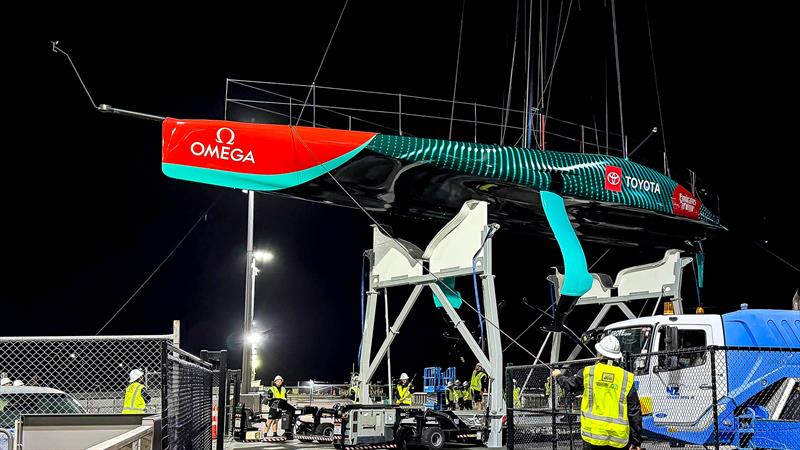 Emirates Team New Zealand returns to base after first sail - April 12, 2024 photo copyright Richard Gladwell- Sail-World.com/nz taken at Royal New Zealand Yacht Squadron and featuring the AC75 class