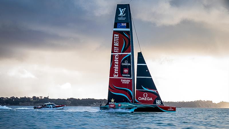 Emirates Team New Zealand- AC75 - Day 1 - April 12, 2024 - Auckland photo copyright Hamish Hooper/Emirates Team NZ taken at Royal New Zealand Yacht Squadron and featuring the AC75 class