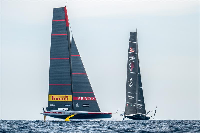Luna Rossa and American Magic - AC75 - Day 12 - May 25, 2024 - Barcelona - photo © Alex Carabi / America's Cup