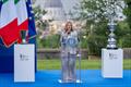 Italian Prime Minister Giorgia Meloni with the America's Cup at the Presentation Ceremony in Rome - May 26, 2025