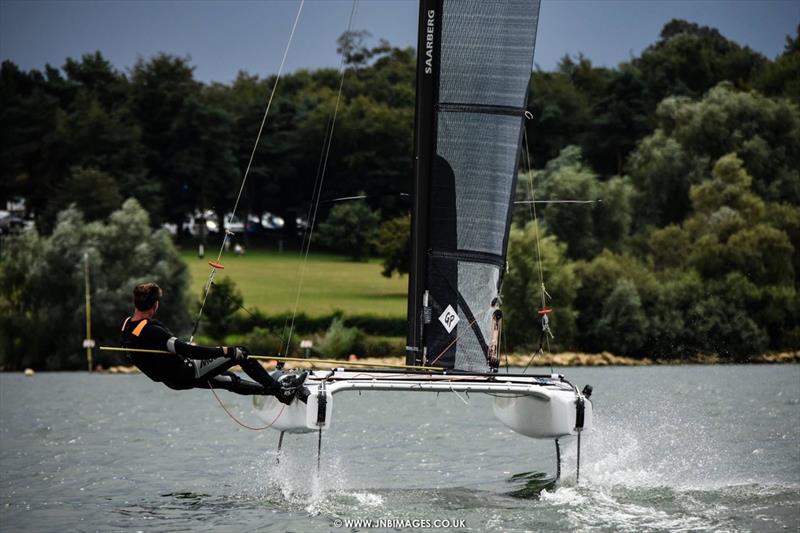 Paul Larsen flying nicely at the A Class Catamaran UK National Championships at Rutland photo copyright Jodie Bawden / www.jnbimages.co.uk taken at Rutland Sailing Club and featuring the A Class Catamaran class