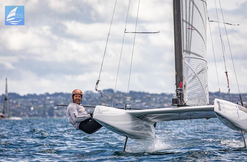 PredictWind A-Class Cat Worlds 2025 - Kiwi Home Ace, Dave Shaw NZL 270, destroys the fleet with his foiling wind wispering abilities to claim the bullet in Race two - photo © Gordon Upton / www.guppypix.com