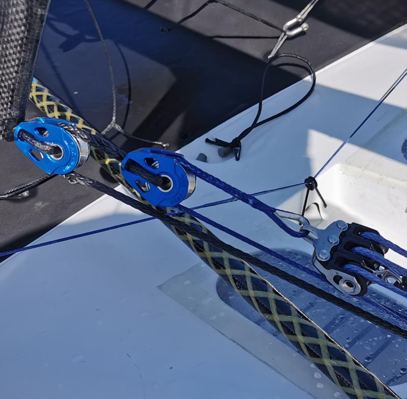 Dylan Fletcher's vang system on his foiling Moth - photo © Allen