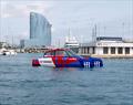 The foiling hydrogen powered chase boat developed by Emirates Team NZ for the 2024 Americas' Cup