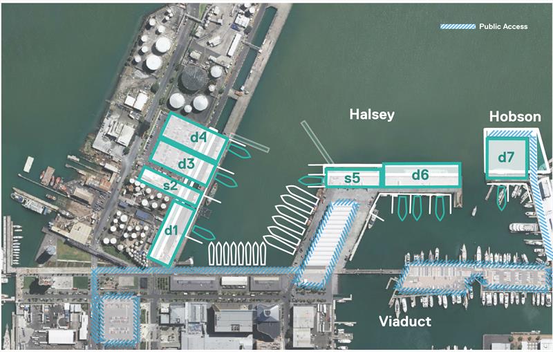 The current Parker Proposal showing only seven bases, and with Hobson Wharf extended along with Halsey Street, and the past design date Wynyard Wharf which will require major reconstruction. - photo © Panuku Developments