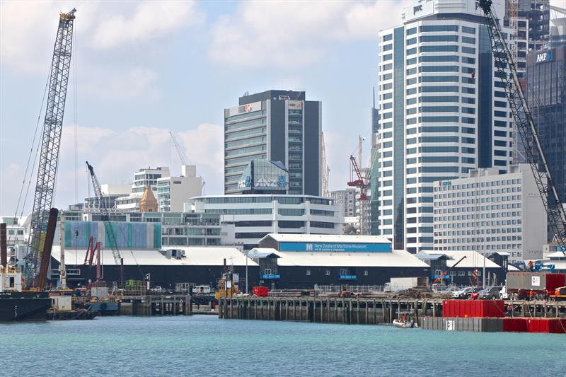 Pile driving for the Luna Rossa base at the end of Hobson Wharf- America's Cup bases - January 30, 2019 photo copyright Richard Gladwell taken at  and featuring the ACC class