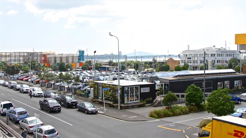 Wynyard Point - The carpark will be taken over by the International Broadcast Centre for the America's Cup Regatta - the America's Cup bases lie beyond beyond the oil tanks in the background - America's Cup bases - January 30, 2019 photo copyright Richard Gladwell taken at  and featuring the ACC class