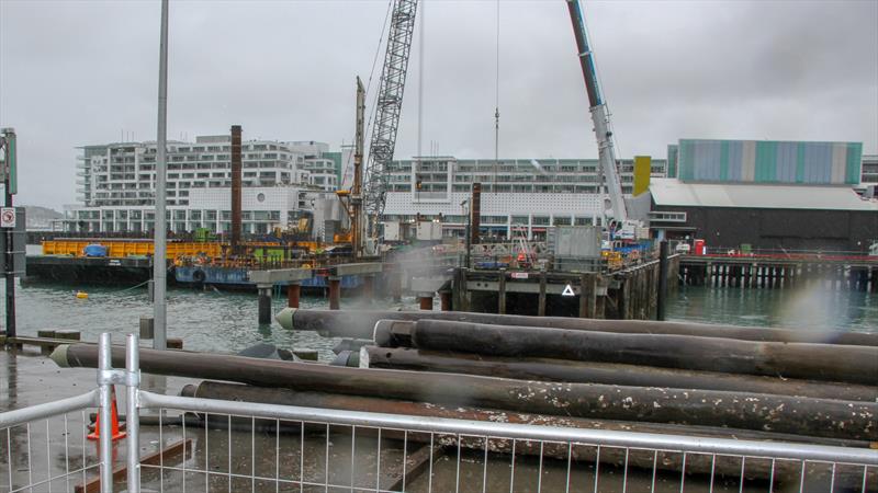 Pile driving at the end of Hobson Wharf - location of Luna Rossa base - America's Cup Bases, Auckland, March 8, 2019 photo copyright Richard Gladwell taken at  and featuring the ACC class