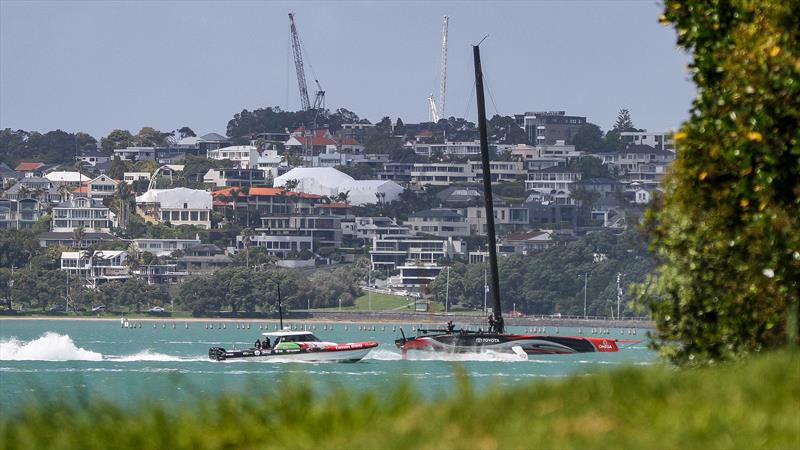 Emirates Team New Zealand returns to her base in Auckland after a short training session - October 31, 2019 photo copyright Richard Gladwell / Sail-World.com taken at Royal New Zealand Yacht Squadron and featuring the ACC class