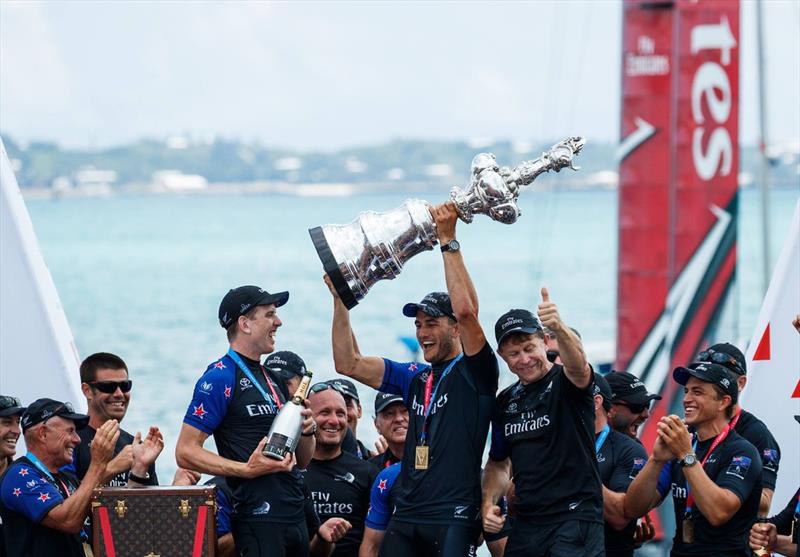 Emirates Team New Zealand lift the America's Cup photo copyright World Sailing taken at Royal New Zealand Yacht Squadron and featuring the ACC class