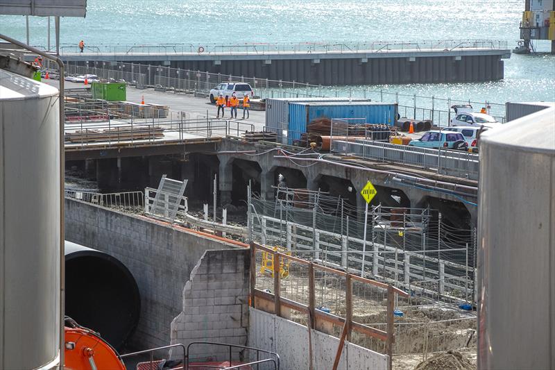 Wynyard Wharf concrete pilings have been blasted and restored - America's Cup Construction - January 7, 2019 photo copyright Richard Gladwell / Sail-World.com taken at Royal New Zealand Yacht Squadron and featuring the ACC class