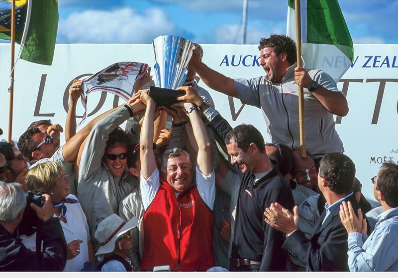 Patrizio Bertelli holds the Louis Vuitton Cup - presentation ceremony Louis Vuitton Cup - Auckland - February 2000 - photo © Jon Nash/Louis Vuitton Media