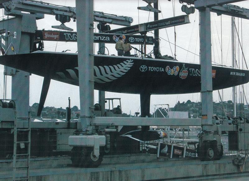 NZL 32 in the slings - 1995 America's Cup, San Diego, May 13, 1995 - photo © Sally Simins