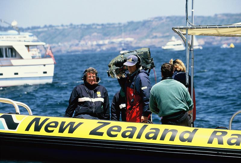 The media team take a break in the media boat - America's Cup, San Diego, May 1995 photo copyright Montgomery Family Archives taken at Royal New Zealand Yacht Squadron and featuring the ACC class