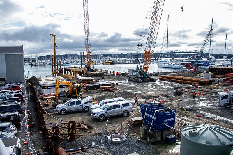 Superyacht maintenance facility under way on the western side of Beaumont street - May 2020 photo copyright Richard Gladwell / Sail-World.com taken at Royal New Zealand Yacht Squadron and featuring the ACC class