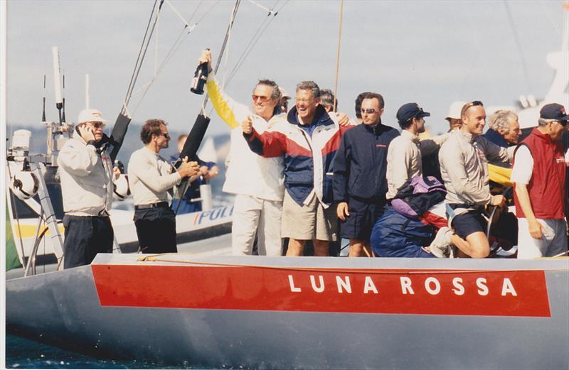 Bruno Trouble (holding champagne) with PJ Montgomery - on Luna Rossa - 2000 Louis Vuitton Cup winners photo copyright Montgomery archives taken at Royal New Zealand Yacht Squadron and featuring the ACC class