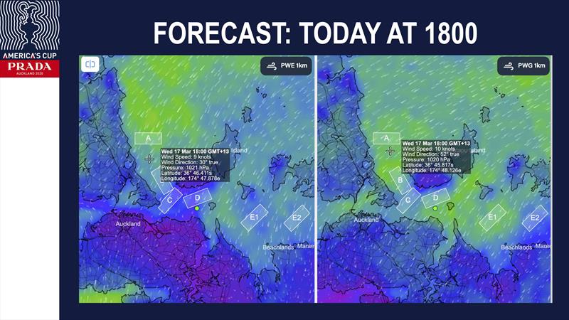 Wind at 1800hrs - Wednesday - Course A - Regatta Director Briefing - Day 6 AC36 Match  photo copyright America's Cup Media taken at Royal New Zealand Yacht Squadron and featuring the ACC class