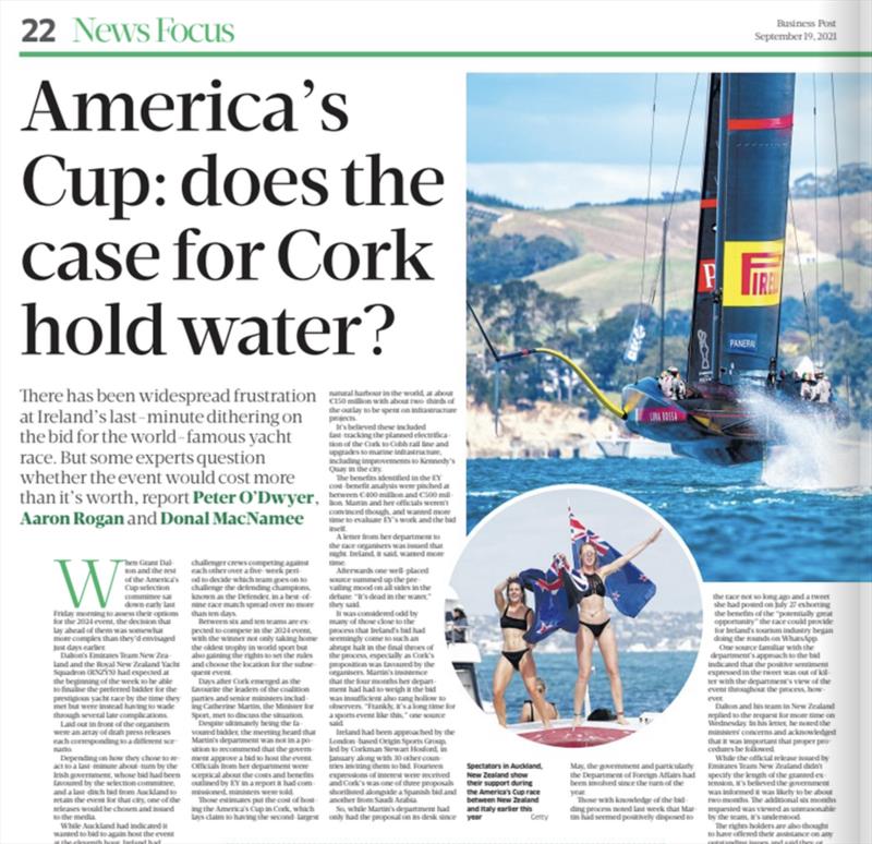 America's Cup Cork photo copyright Business Post taken at Royal Cork Yacht Club and featuring the ACC class