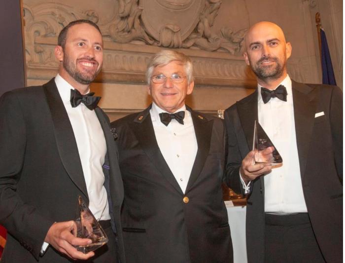 Taylor Canfield, NYYC Commodore, Chris Colver and Mike Buckley on the award of the Mosbacher Trophy to Stars Stripes photo copyright Stuart Streuli / New York Yacht Club taken at New York Yacht Club and featuring the ACC class
