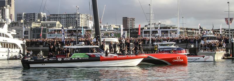 Emirates Team NZ return to be congratulated by tens of thousands of fans - 36th America's Cup photo copyright Richard Gladwell / Sail-World.com taken at Royal New Zealand Yacht Squadron and featuring the ACC class