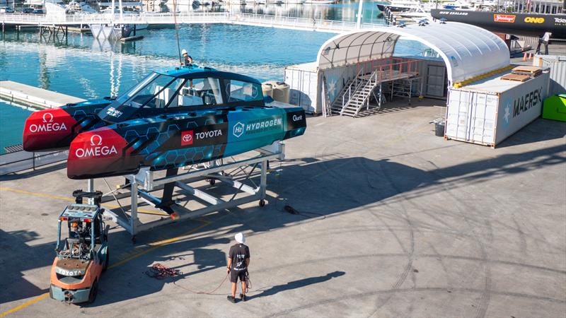 Emirates Team New Zealand's Hydrogen powered foiling chase boat is launched from the team's base - May 2022 photo copyright Emirates Team New Zealand taken at Royal New Zealand Yacht Squadron and featuring the ACC class