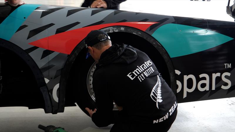 Emirates Team New Zealand's land yacht is assembled ahead of the speed trial testing in Auckland - may 2022 photo copyright Emirates Team New Zealand taken at Royal New Zealand Yacht Squadron and featuring the ACC class