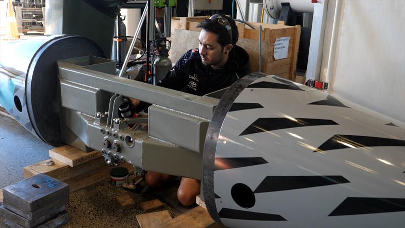 Emirates Team New Zealand's land yacht is assembled ahead of the speed trial testing in Auckland - may 2022 photo copyright Emirates Team New Zealand taken at Royal New Zealand Yacht Squadron and featuring the ACC class