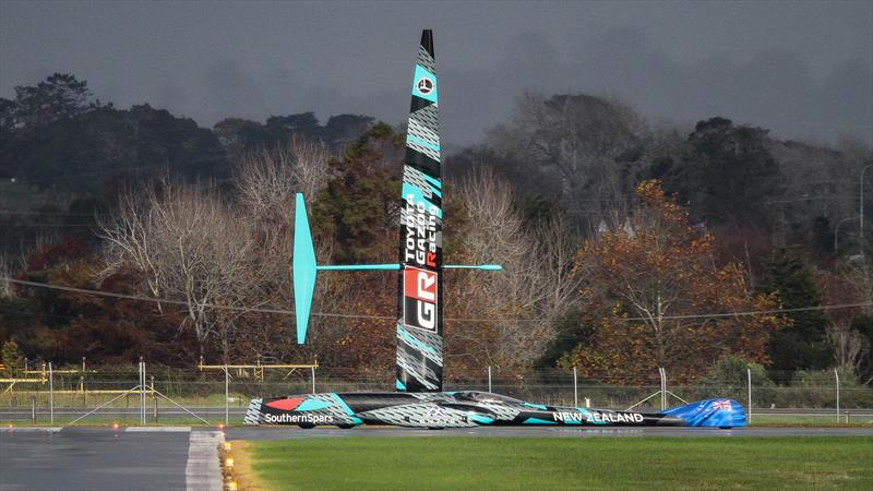 Project Speed - Emirates Team New Zealand skirts the boundary fence at the end of a Test run - Whenupai -May 20, - photo © Richard Gladwell - Sail-World.com/nz