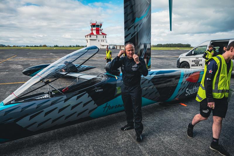 Glenn Ashby with Emirates Team New Zealand's wind powered land speed craft `Horonuku` is tested at RNZAF base Whenuapai. photo copyright Hamish Hooper / Emirates Team New Zealand taken at Royal New Zealand Yacht Squadron and featuring the ACC class