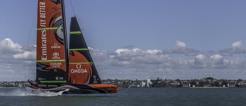 Emirates Team New Zealand sail their AC75 'Te Rehutai' on the Waitemata Harbour in Auckland, New Zealand photo copyright Hamish Hooper / Emirates Team New Zealand taken at Royal New Zealand Yacht Squadron and featuring the ACC class