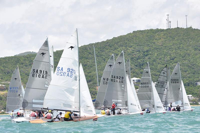 A fleet of Sharpies line up at the start in Yeppoon last summer photo copyright Lou Holli taken at Adelaide Sailing Club and featuring the Australian Sharpie class