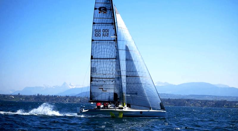 Thomas Jundt's QFX 35ft foiling monohull sailing on Lake Geneva photo copyright Loris von Siebenthal taken at Société Nautique de Genève and featuring the  class