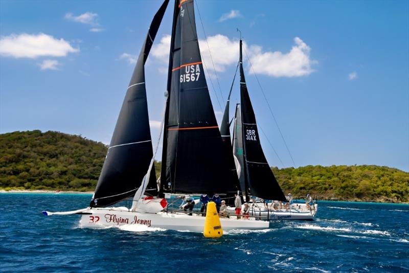 Flying Jenny and ShotGunn at the start of the Round the Rocks race photo copyright Dean Barnes taken at St. Thomas Yacht Club and featuring the Cape 31 class