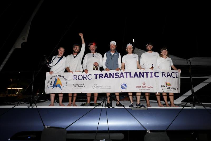 Gunboat 68 Tosca, sailed by Ken Howery and Alex Thomson finished the RORC Transatlantic Race on Tuesday 25th January at UTC 23:27:13 after a stop for repairs in the Azores photo copyright Arthur Daniel / RORC taken at Royal Ocean Racing Club and featuring the Catamaran class