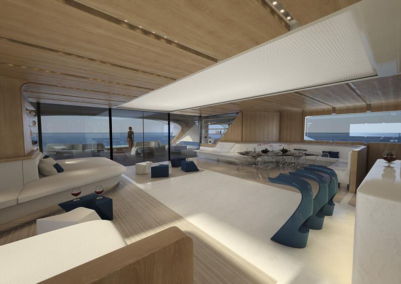 Oneiric main saloon (ZPlay II by Zaha Hadid Design coffee table shown for visualisation purposes) photo copyright Rossinavi taken at  and featuring the Catamaran class