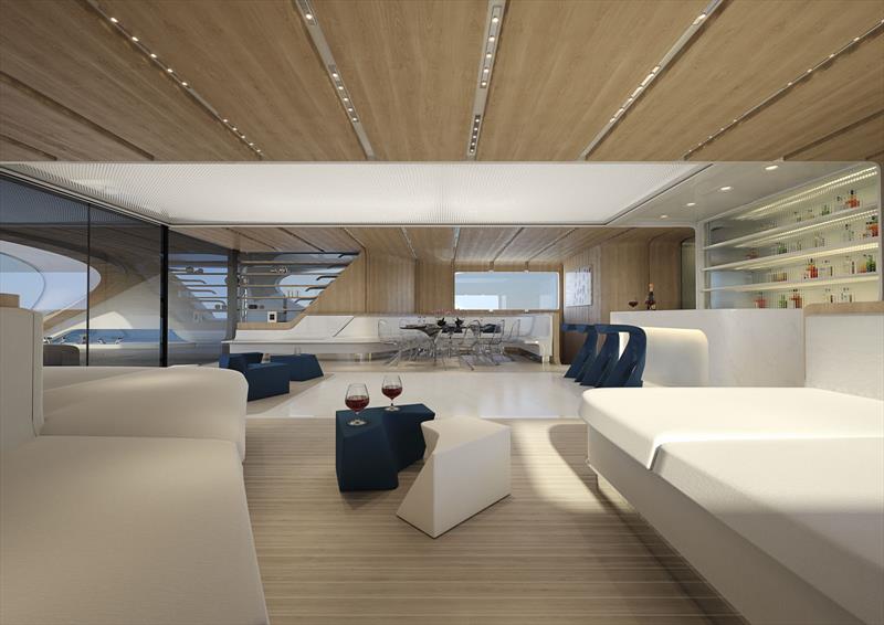 Oneiric main saloon (ZPlay II by Zaha Hadid Design coffee table shown for visualisation purposes) photo copyright Rossinavi taken at  and featuring the Catamaran class