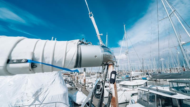 First production catamaran furling boom system photo copyright Lagoon Catamarans taken at  and featuring the Catamaran class