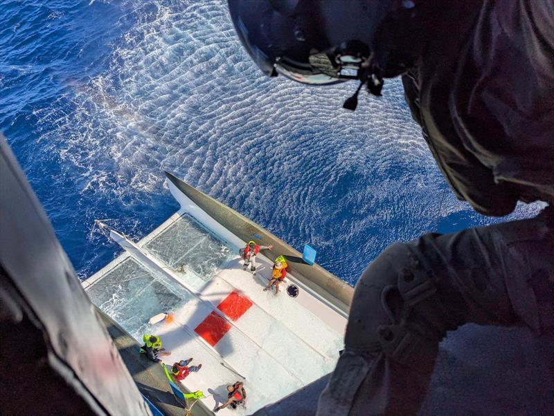 Rushour FANC Forces Arme´es en Nouvelle-Cale´donie rescue from above - New Caledonia Groupama Race photo copyright FANC Forces Arme´es en Nouvelle-Cale´donie taken at  and featuring the Catamaran class