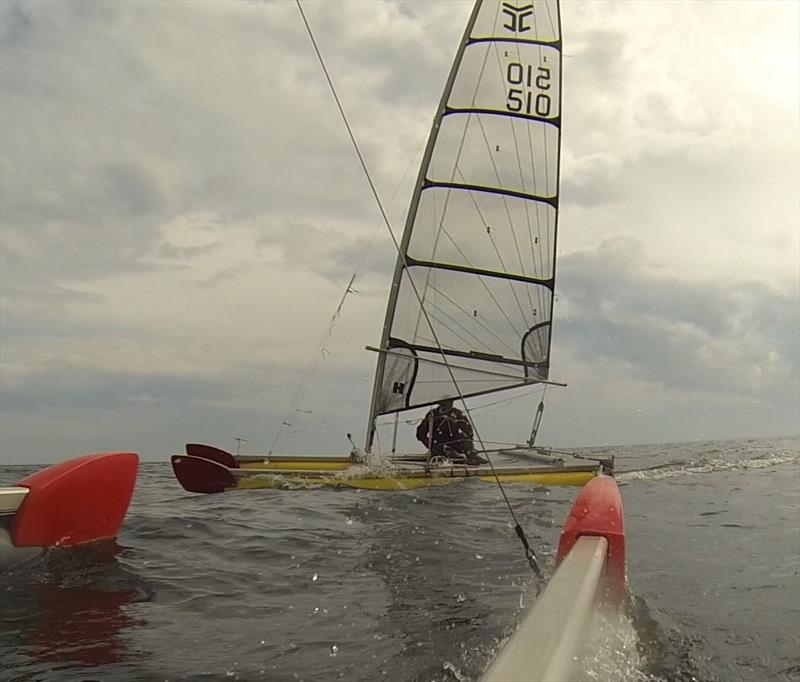 George Evans, handicap winner and 3rd in the Nationals, crosses tacks ahead of John Terry during the Catapult Nationals 2023 - photo © John Terry