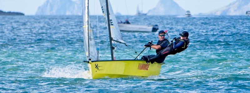 Mike Sanderson sailing their Cherub, Vamoose, with son Merrick photo copyright Bruce Carter taken at  and featuring the Cherub class